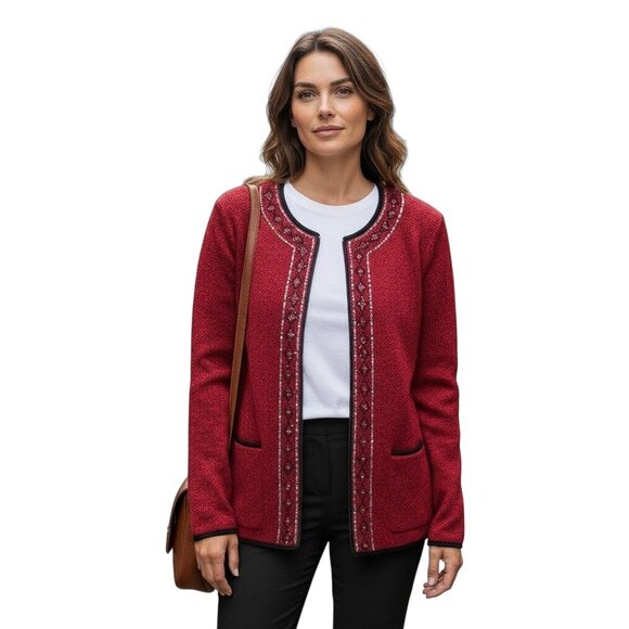 Cathy Daniels Womens Red Textured Cardigan 1X - Picture 1 of 10